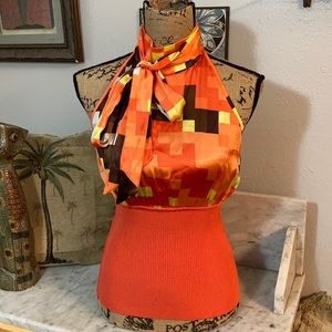 Gorgeous Bebe Silk Knit Orange Yellow Brown Top M!